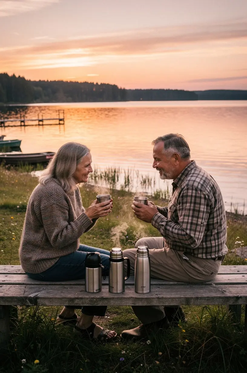 Aromatingų žolelių arbatos puodelis ant medinio stalo šalia atvirų natūralių žolelių maišelių